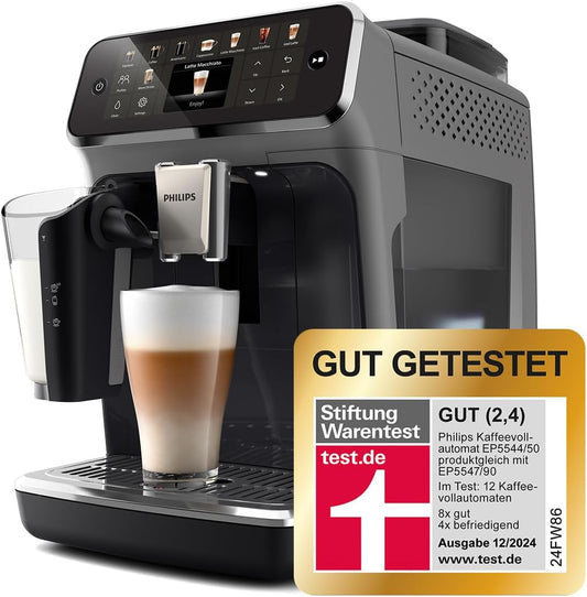 Philips Serie 5500 Kaffeevollautomat  (EP5544/50) – LatteGo Milchsystem, 20 heiße und kalte Kaffeespezialitäten, 40% leiser mit SilentBrew, QuickStart, Schwarz/Grau