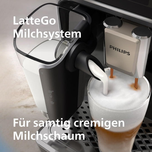 Philips Serie 5500 Kaffeevollautomat  (EP5544/50) – LatteGo Milchsystem, 20 heiße und kalte Kaffeespezialitäten, 40% leiser mit SilentBrew, QuickStart, Schwarz/Grau